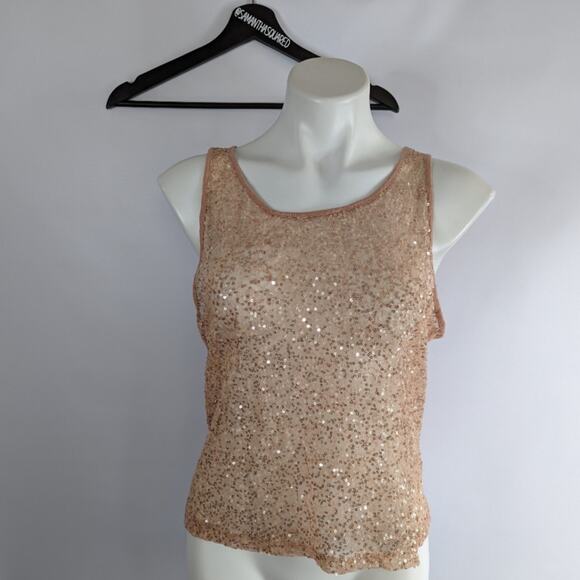 Arizona Jean Co Rose Gold Sequin Sleeveless Top XL - Picture 1 of 4
